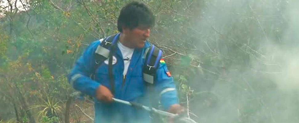 President of Bolivia, Evo Morales, putting out fires in the Amazon