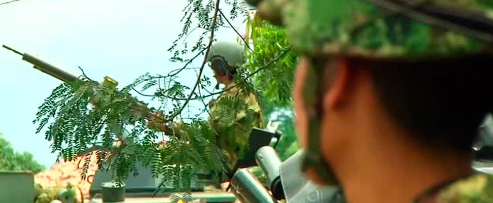 Military vehicles on the road near the border area of Venezuela with Colombia.