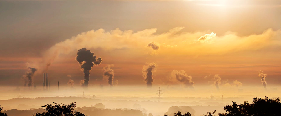 View of an area of factories where there are carbon dioxide emissions.