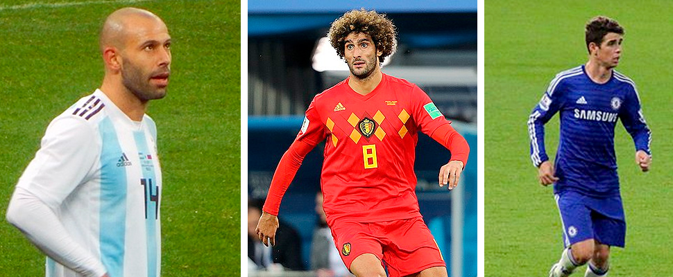 Javier Mascherano, Marouane Fellaini and Oscar