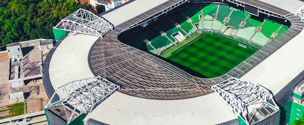 Aerial view of football stadium.