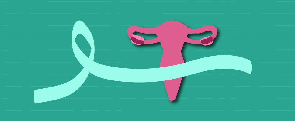 Illustration of cervix and cancer fighting tape.