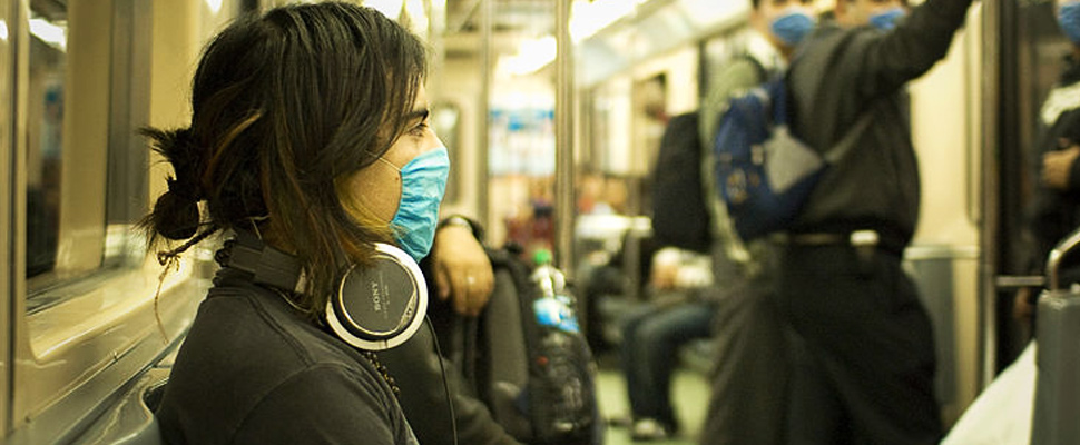 One-meter passengers carry mouth covers as a preventive measure.