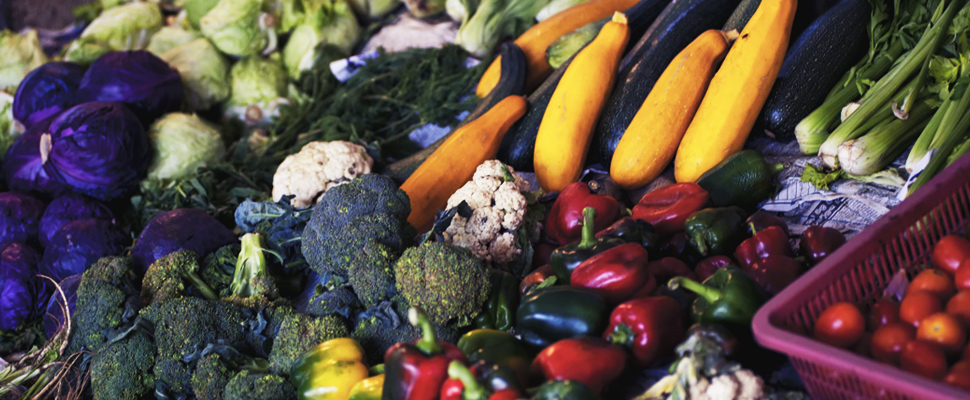 Vegetables displayed in a supermarket.