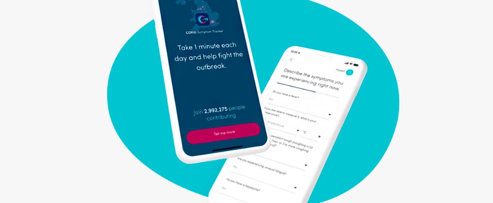 Two phones with Covid Sympton Tracker app.