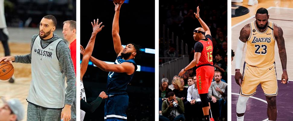 Rudy Gobert, Karl-Anthony Towns, Vince Carter and LeBron James.