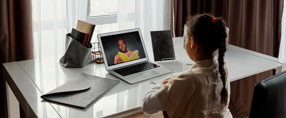 Girl taking a virtual class