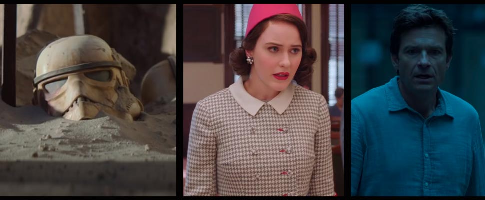 Still from the series 'The Mandalorian', 'The Marvelous Mrs. Maisel' and 'Ozark'