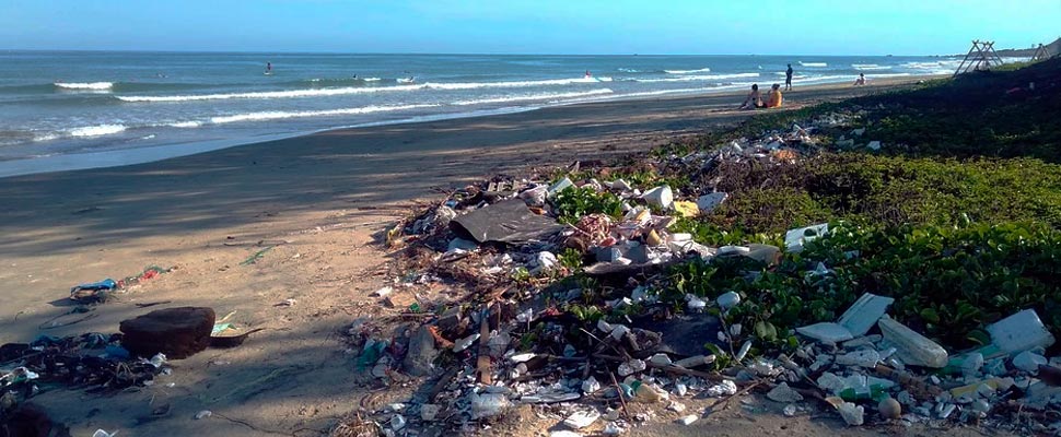 Beach with plastic pollution