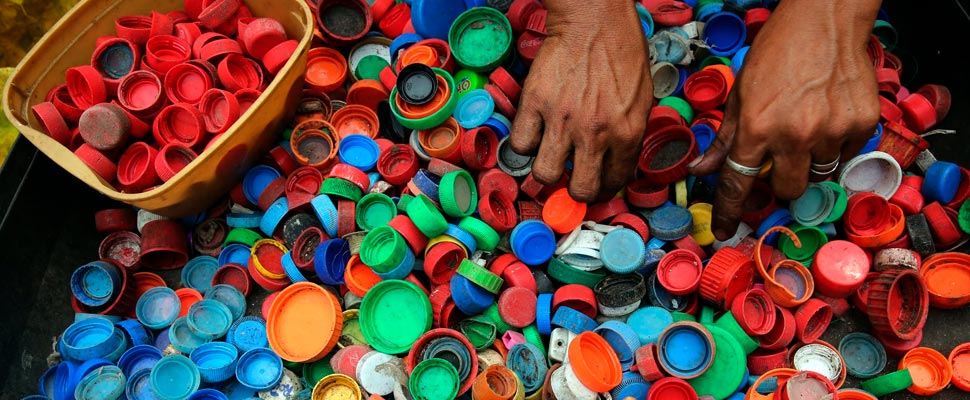 Hands with plastic caps