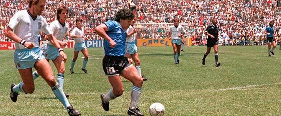 Maradona in a match against England