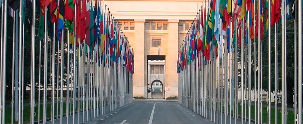 Flags at the UN headquarters in Geneva