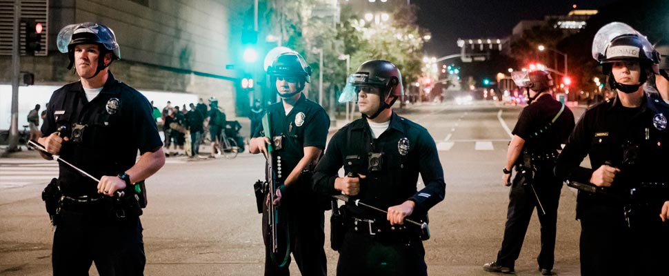 Police officers during a protest