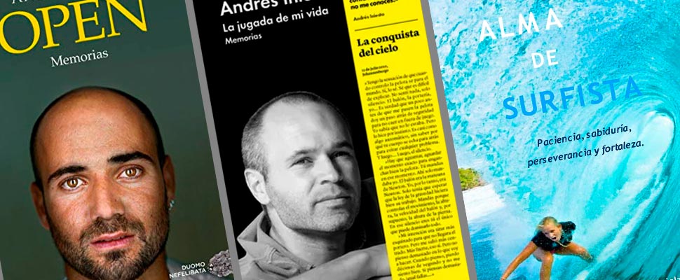 Covers of the books by Andre Agassi, Andrés Iniesta, Bethany Hamilton