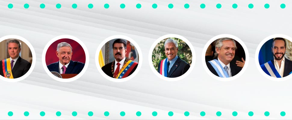 Photos of presidents of Colombia, Mexico, Venezuela, Chile, Argentina and El Salvador