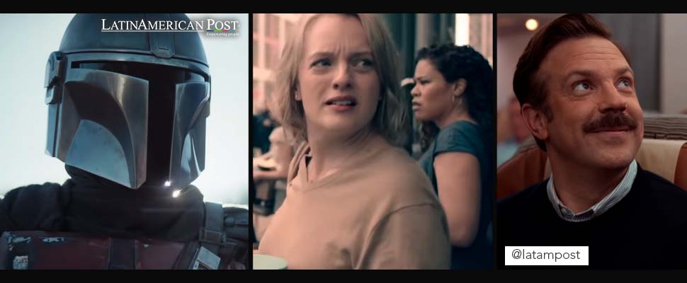 Still from the productions 'The Mandalorian', 'The Handmaids Tale' and 'Ted Lasso'