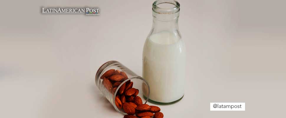 Almonds and a bottle of milk