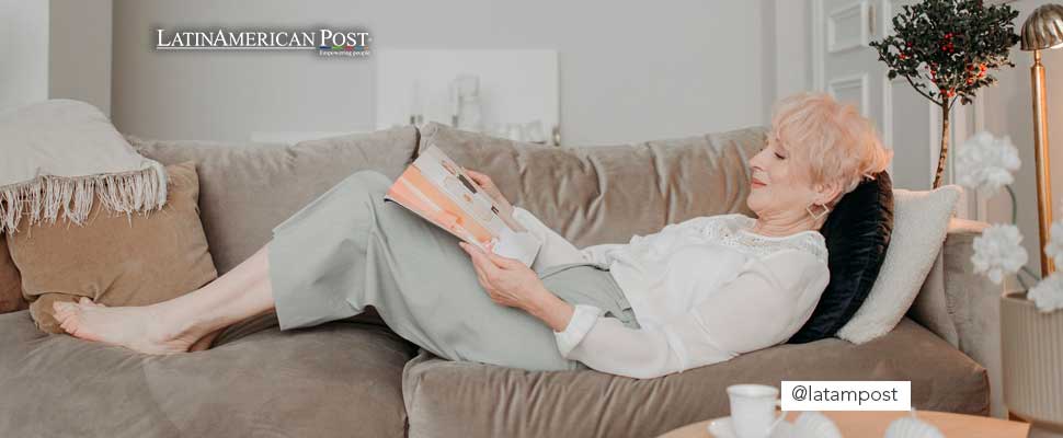 Senior woman lying on a sofa