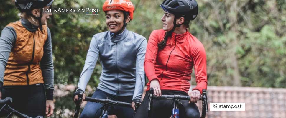 Three women on bicycles