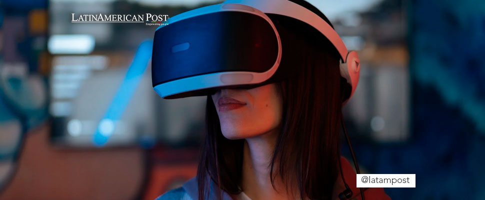 Woman using a virtual reality glasses