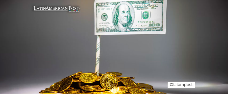 Dollar bill on a pile of coins