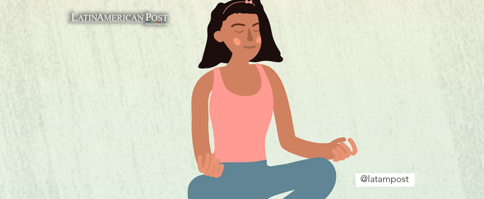 Vector of a woman breathing and meditating