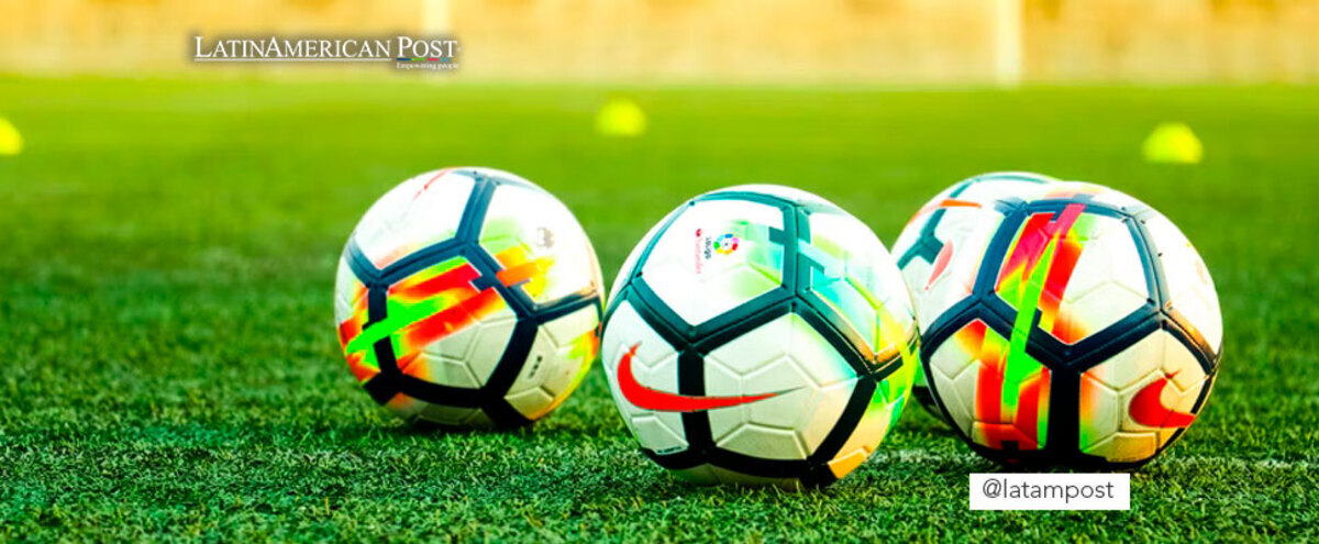 Soccer balls on a playing field