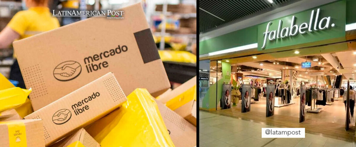 View of boxes of Mercado Libre and Falabella store