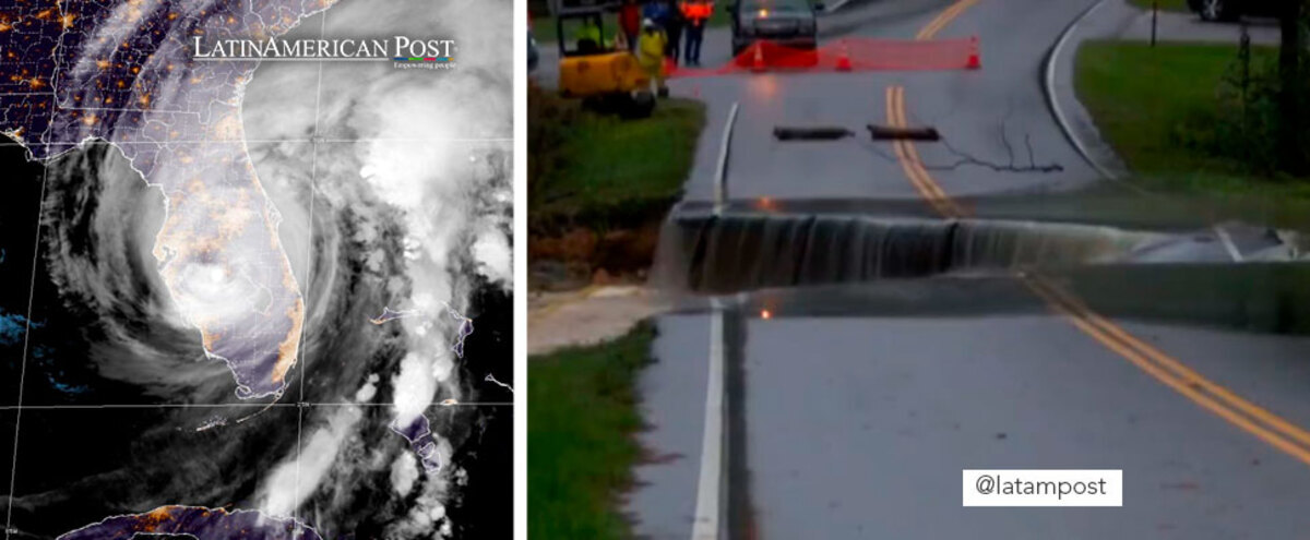 View of Hurricane Ian and damage to a Florida highway