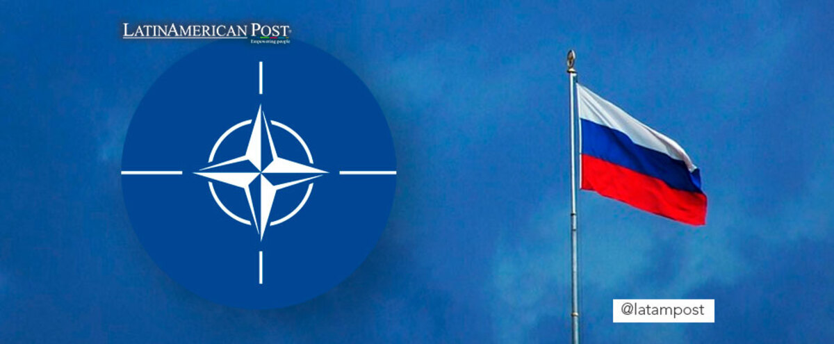 NATO logo and Russia flag