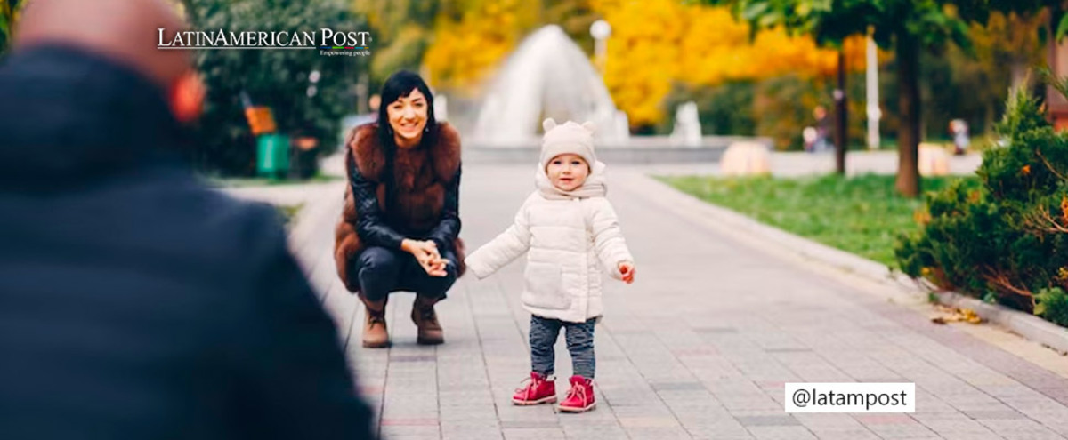 Girl with her parents in a street