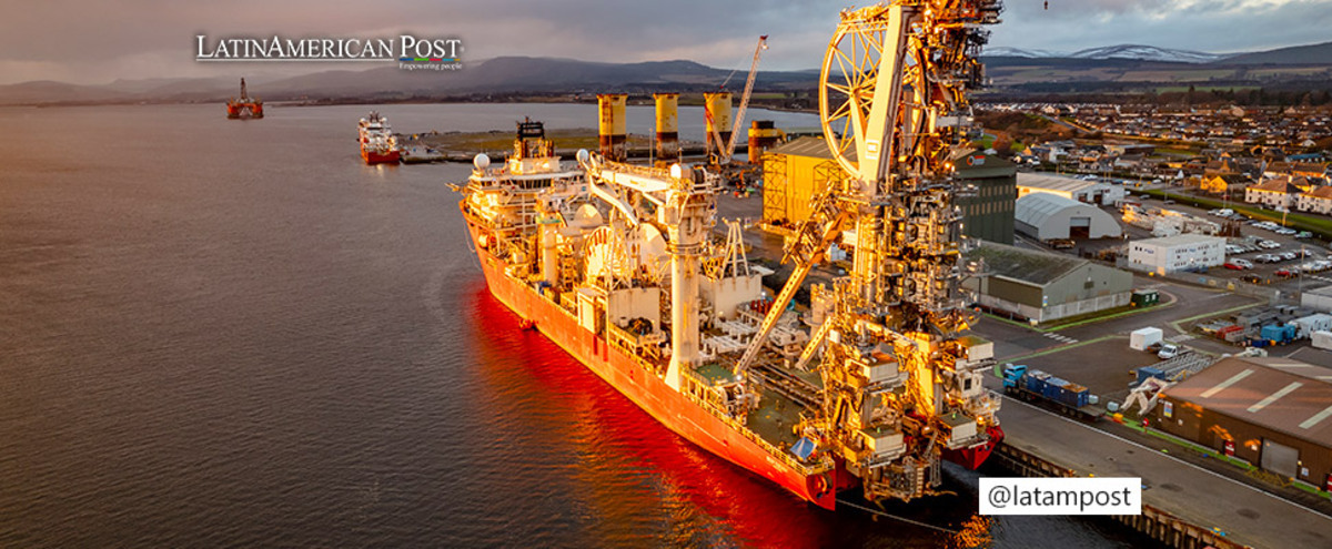 Pipe Laying Ship Used in the Oil and Gas Industry Docked at Port