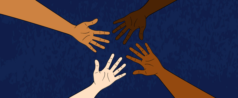 Hands with different skin tones