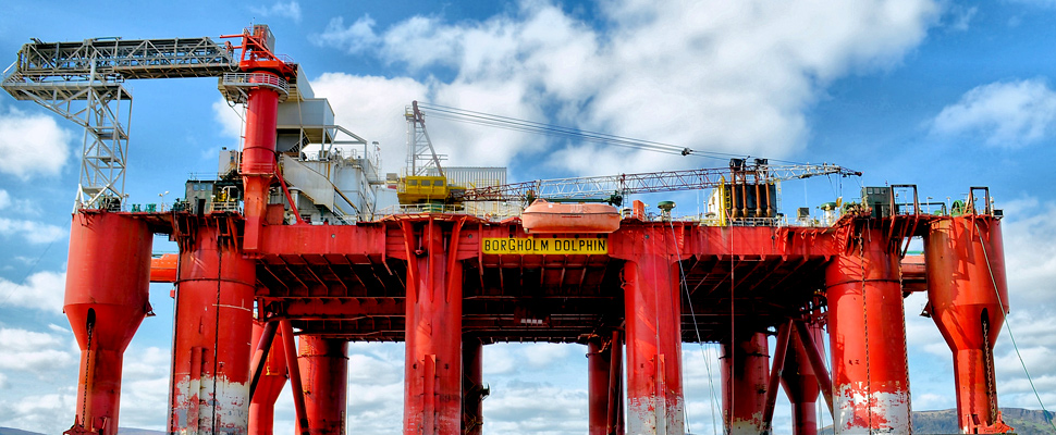 Red and gray oil rig